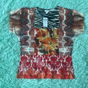 Chico’s Colorful Embellished Incredibly Soft Relaxed Fit Knit size S / 0